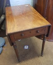 Late 19th/early 20th Century mahogany Sutherland table, drawer at one end and dummy drawer at the