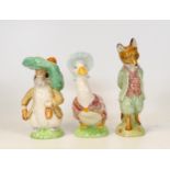 Royal Albert Large Beatrix Potter Figures Foxy Whiskered Gentleman, Jemima Puddleduck & Benjamin