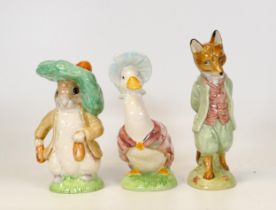 Royal Albert Large Beatrix Potter Figures Foxy Whiskered Gentleman, Jemima Puddleduck & Benjamin