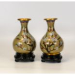 Zi Jin Cheng, A Pair of Japanese Cloisonne Vases on wood bases.