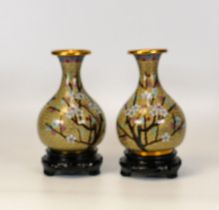Zi Jin Cheng, A Pair of Japanese Cloisonne Vases on wood bases.