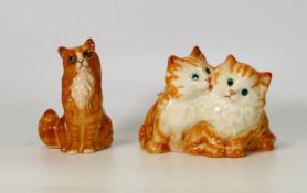 Beswick seated persian kittens 1316 together with Royal Doulton ginger cat (2)