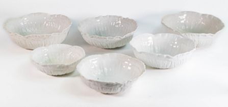 Wileman & Shelley crinkle bowls sizes 15cm. 17.5cm, 20cm, 21cm, 22.5cm (6)