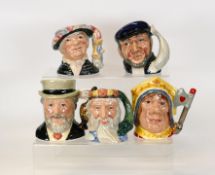 Royal Doulton Small Character Jugs Sir Henry Doulton D7057, Neptune D6552, The Red Queen D6859,