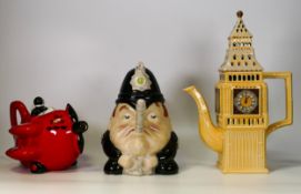 Three Novelty Teapots to include Carltonware Red Baron, Kensington Big Ben and another English