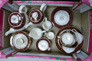Meakin burgandy and gilt part tea and coffee set ( 1 tray)