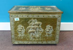 Retro Brass on Wood Coal box, length 46cm