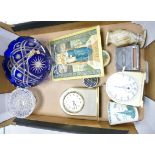 A mixed collection of cut glass large fruit bowl, Smith Chess clock, London Clock mantle clock,