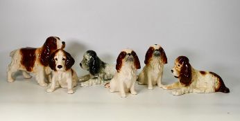 Six Sylvac & Similar King Charles Spaniel Dog Figures, tallest 14cm(6)