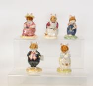 Royal Doulton Brambly Hedge Figures Dusty & Baby, Mrs Saltapple, Dusty Dogwood, Clover & Wilfred