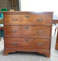 Antique Inlaid Chest of 3 Drawers on bracket feet, height 79cm, length 84cm & depth 44.5cm