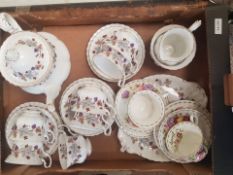 Royal Albert Lorraine patterned tea ware items to include large tea pot, cake plate, 6 trios (1