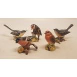 Beswick Small Bird Figures to include Whitetroat, Grey Wagtail, Goldfinch, Bullfinch & Robin(5)