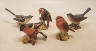Beswick Small Bird Figures to include Whitetroat, Grey Wagtail, Goldfinch, Bullfinch & Robin(5)