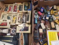 A collection of boxed and playworn toy cars to include Corgi and Lledo examples etc (2 trays)