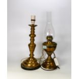 Two Brass Lamp Bases, one converted from oil lamp(2)