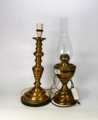 Two Brass Lamp Bases, one converted from oil lamp(2)