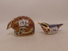 Royal Crown Derby Paperweight Armadilo together with Garden Bird both with Silver Stopper