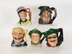 Royal Doulton Small Character Jugs Rip Van Winkle , The Jockey D6877, Auld Mac D5824, Dick Turpin