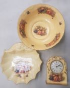 Aynsley Orchard Gold pattern items to include Fruit Bowl, Mantle Clock and shaped dish (3)