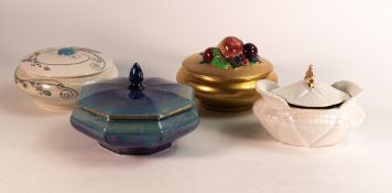 Shelley powder bowls pattern 8616 x 3fruit on lid, 8387 butterflies on blue lustre, 8571 Jazz