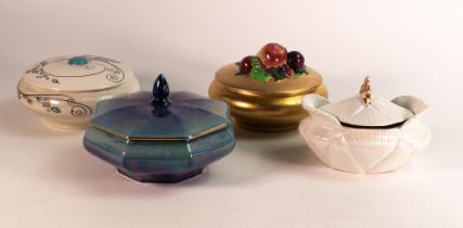 Shelley powder bowls pattern 8616 x 3fruit on lid, 8387 butterflies on blue lustre, 8571 Jazz