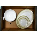 Four Wedgwood Golden Bird serviceware items to include Fruit Bowl, Side Plate, Soup Bowl and Serving