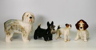 Four Sylvac & Similar Comical Dog Figures including Scottie Dog, Jack Russel, Old English Sheepdog