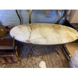 Vintage Oval Onyx topped and brassed metal based coffee table