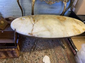 Vintage Oval Onyx topped and brassed metal based coffee table