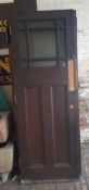 A Pair of Distressed Oak Glazed Doors with 9 Patterned Glass Panels. Original hinges present, handle