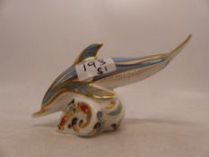 Royal Crown Derby Paperweight Dolphin Gold Stopper (10cm)