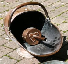 Antique Copper Coal Scuttle & shovel , length 40cm