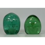 Two Green Glass Dump Paperweights, tallest 11cm(2)