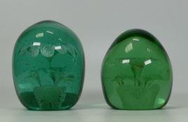 Two Green Glass Dump Paperweights, tallest 11cm(2)