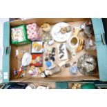 A mixed collection of items to include metal Enesco figures, Royal Doulton Store Stump Money Box etc