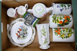 A mixed collection of items to include Portmerion storage jars, hunting scene plate ,Churchill