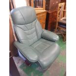 20th Century Revolving Green Leather Armchair