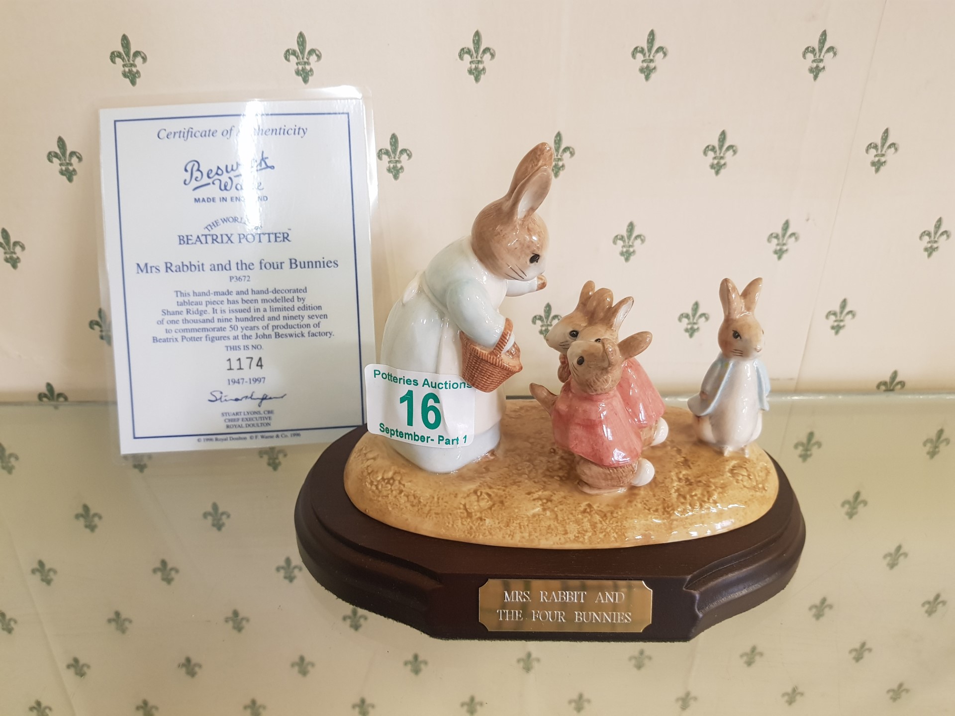 Beswick Beatrix Potter tableau figure Mrs Rabbit and the four bunnies, with cert