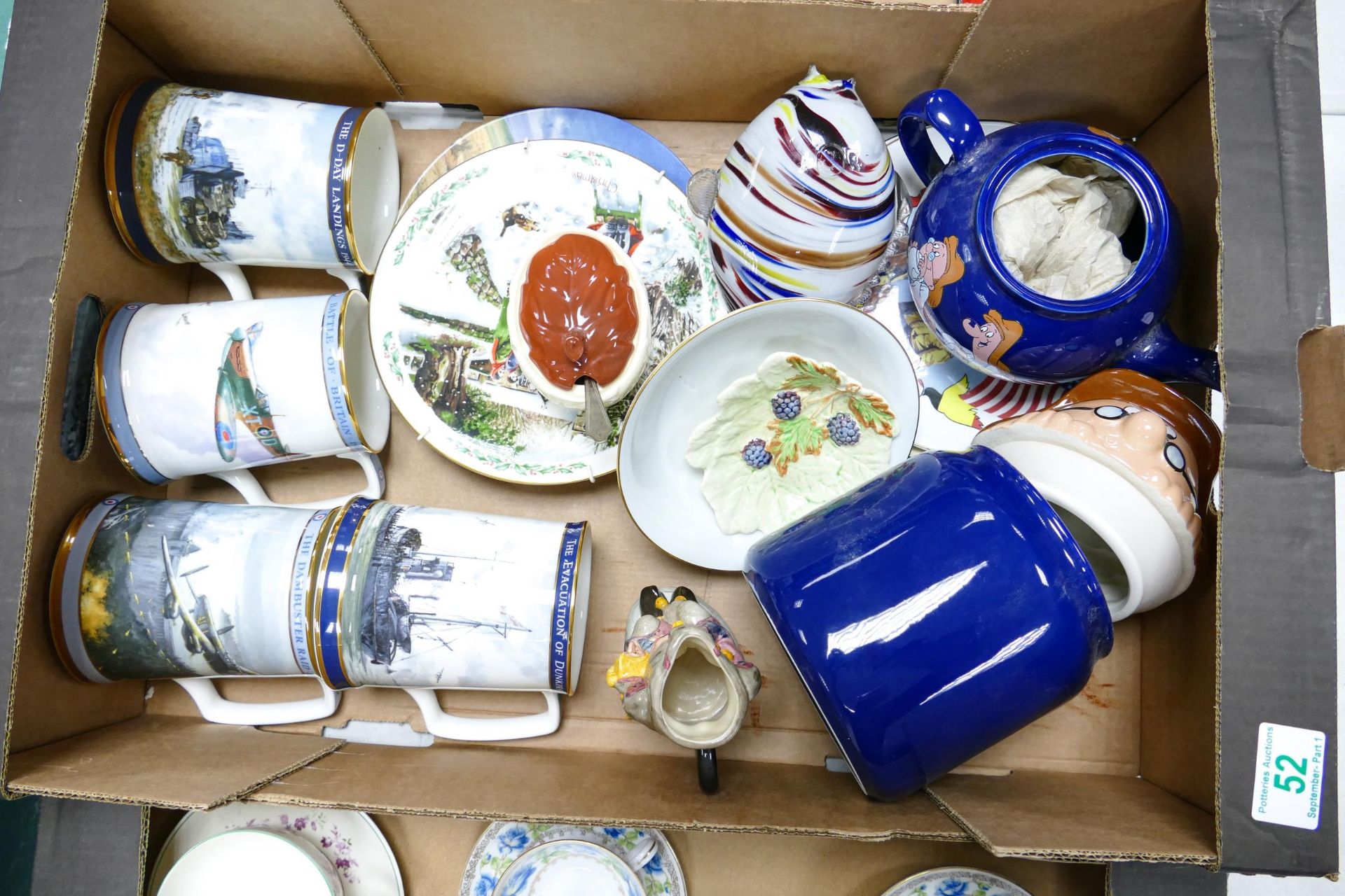 A mixed collection of items to include Royal Doulton Dunkirk & Battle of Britain tankards, mid