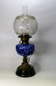 Converted Victorian Oil Lamp with Chimney & Shade, height 57cm