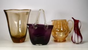 Whitefriars amber glass Vase & jug together with similar basket vase & jug, tallest 24cm(4)