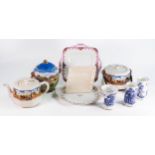 Celia Gibson teapot and biscuit barrel 8550, Newhall biscuit barrel, Royal Albert Anniversary plate,