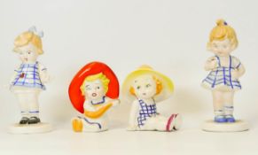 1950's Fairylite Foreign Pottery Girl Figures, height of tallest 14cm(4)