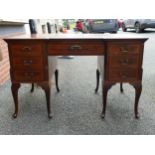 Inlaid Mahogany 7 Drawer Desk on Queen Anne Legs, length 123cm, depth 68cm & height 76cm