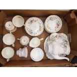 Royal Albert Jubilee Rose pattern tea/coffee ware items to include coffee pot, 6 tea trio's, milk