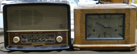ECKO radio model U245 together with Clarion Clock Company of London art deco open faced Mantle clock