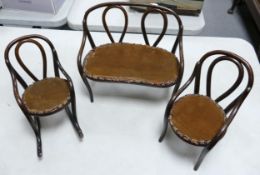 Michael Thonet, a Set of Three Dolls Chairs reupholstered in velvet replacing original caning.