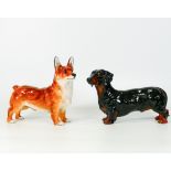 Royal Doulton dogs black & tan dachshund Hn1128 & Corgi Hn2558(2)