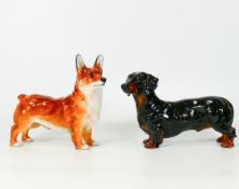 Royal Doulton dogs black & tan dachshund Hn1128 & Corgi Hn2558(2)